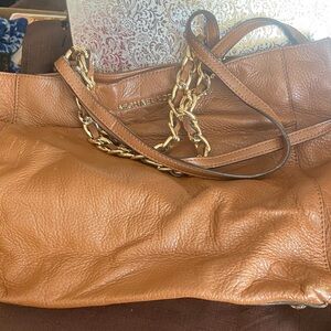 Michael Kors Brown Leather Shoulder Bag with Gold Chain